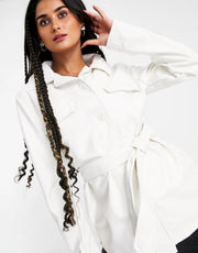 Threadbare Womens Petite Brooke Pu Belted Jacket in Cream In Orange
