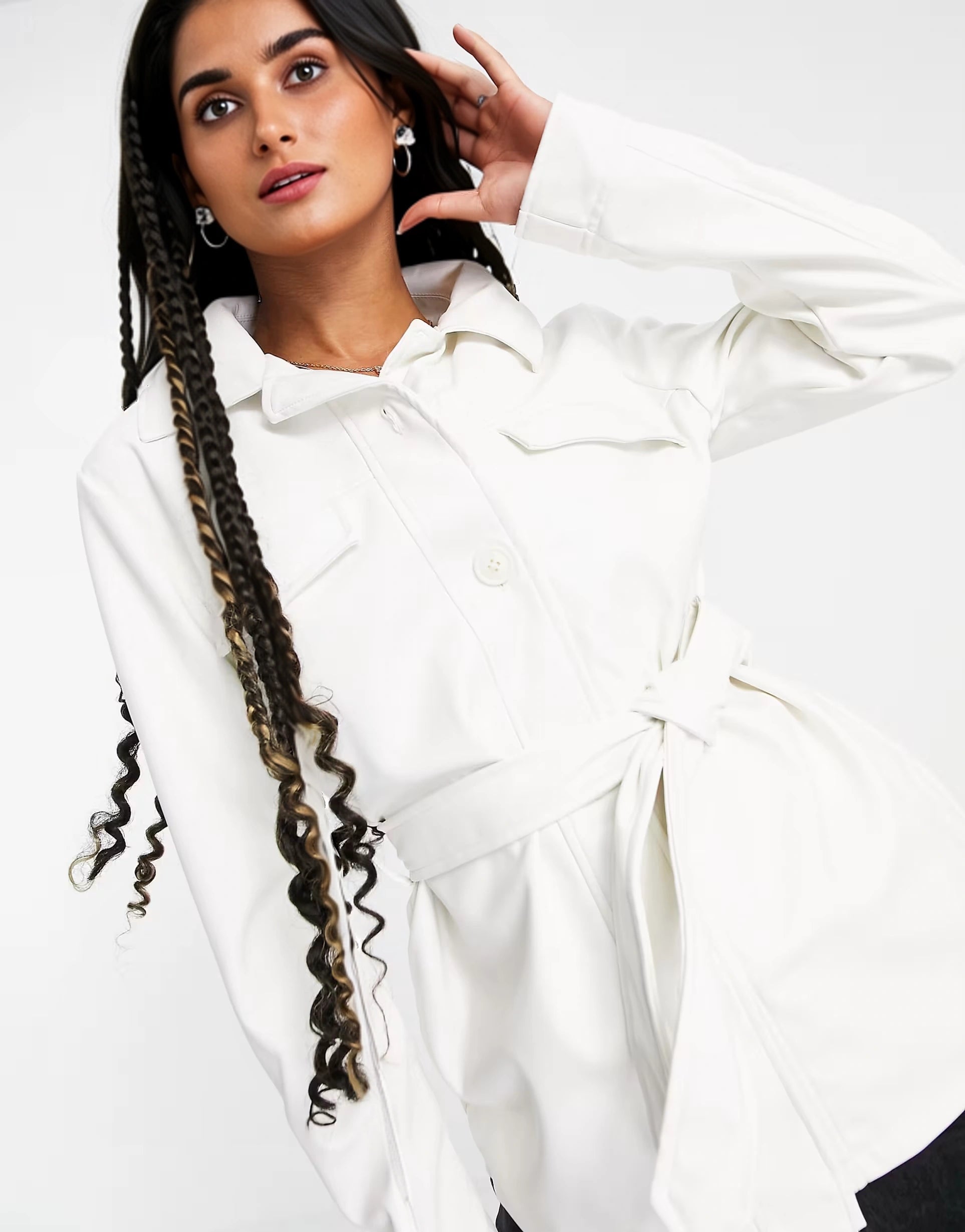 Threadbare Womens Petite Brooke Pu Belted Jacket in Cream In Orange