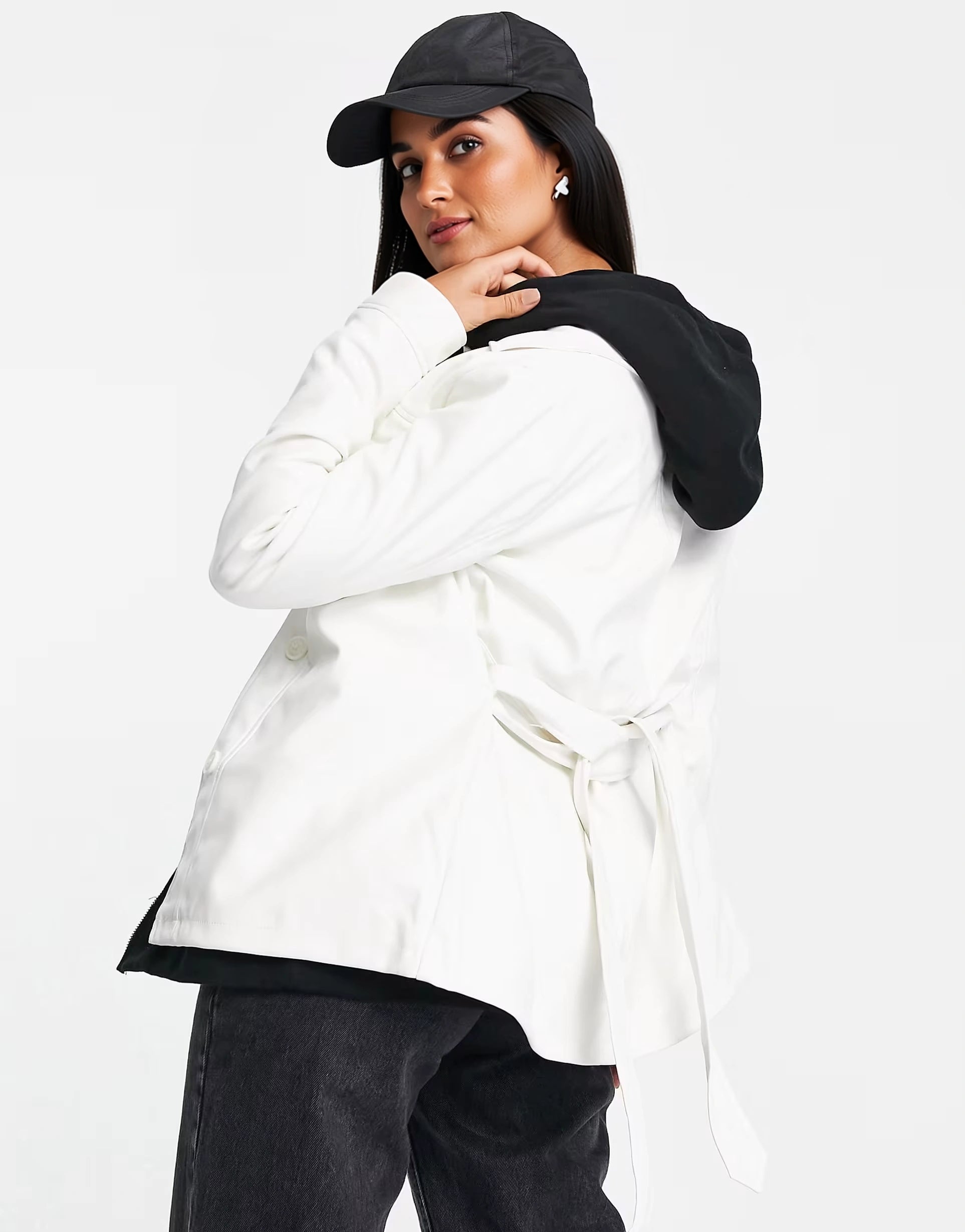 Threadbare Womens Petite Brooke Pu Belted Jacket in Cream In Orange