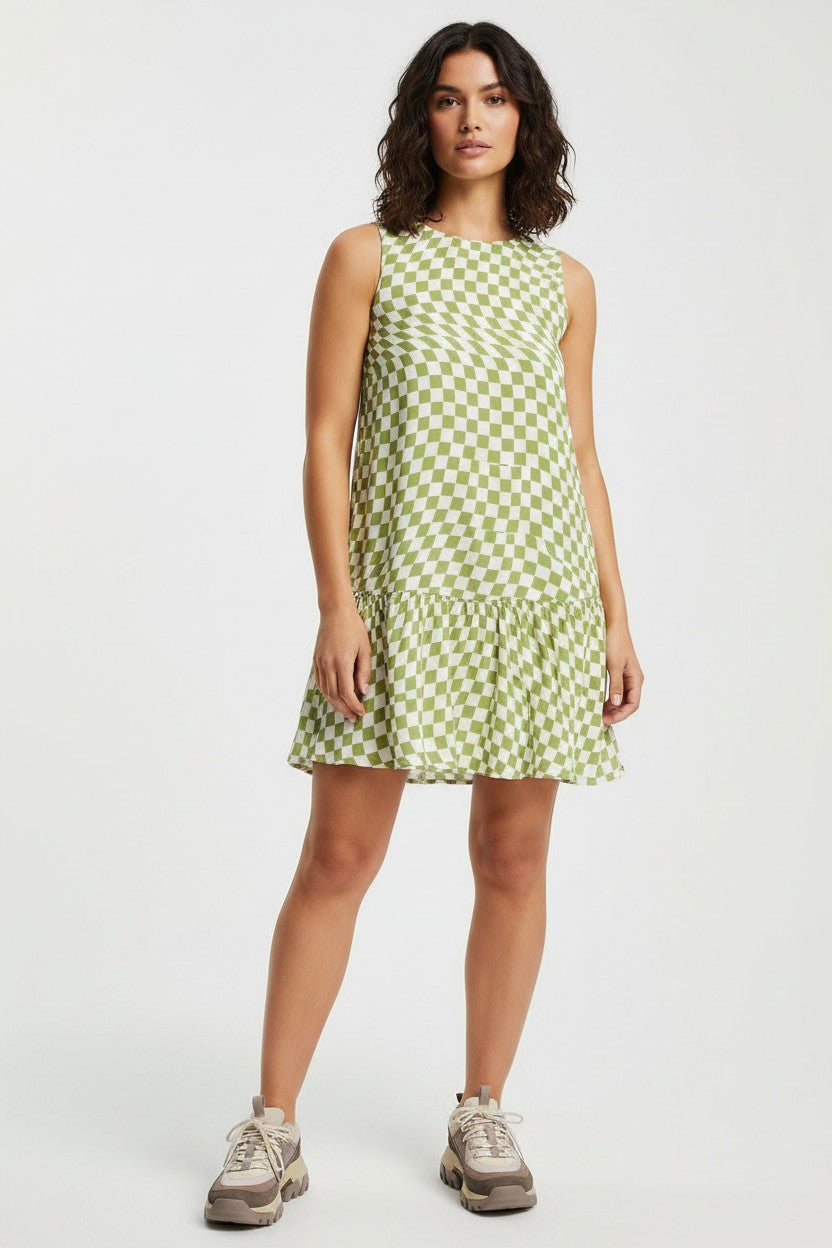 Annorlunda Womens Cami Smock Dress in Checkerboard Print