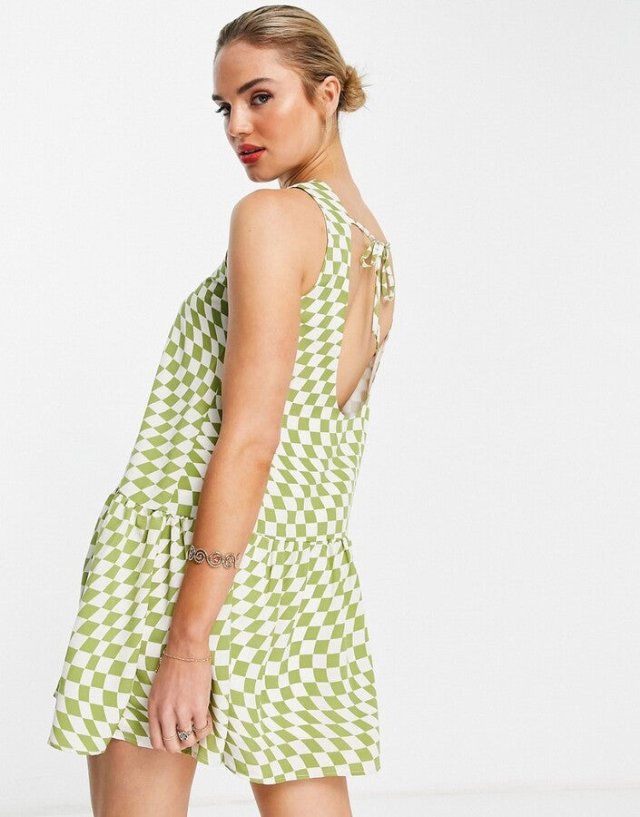 Annorlunda Womens Cami Smock Dress in Checkerboard Print