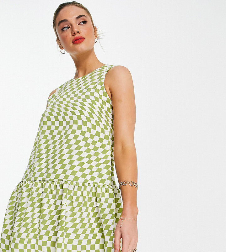 Annorlunda Womens Cami Smock Dress in Checkerboard Print