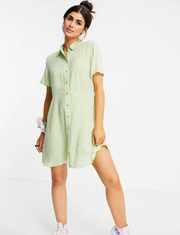 Womens Pieces Mini Shirt Dress in Mint Ditsy Floral