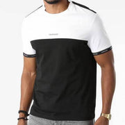 Calvin Klein Mens Logo Stripe Cuff Colourblock T-Shirt in White/Black