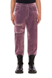 Flocked Denim Trousers in Purple