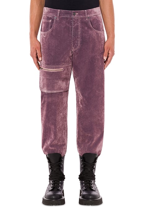 Flocked Denim Trousers in Purple