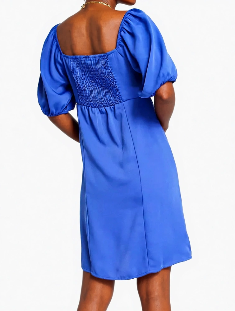 Womens Vero Moda Milk Maid Mini Dress With Ruched Bust in Bright Blue