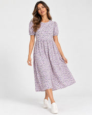 Vero Moda Womens Cotton Midi Smock Dress in Lilac Ditsy Floral