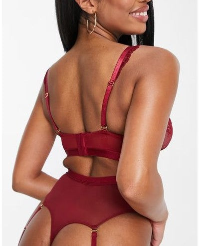 Figleaves Womens Fuller Bust Savannah Lace Up Plunge Bra In Red