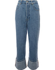 Signature 8 Women's Mid Wash Turn-Up Hem Wide Leg Jeans in Blue