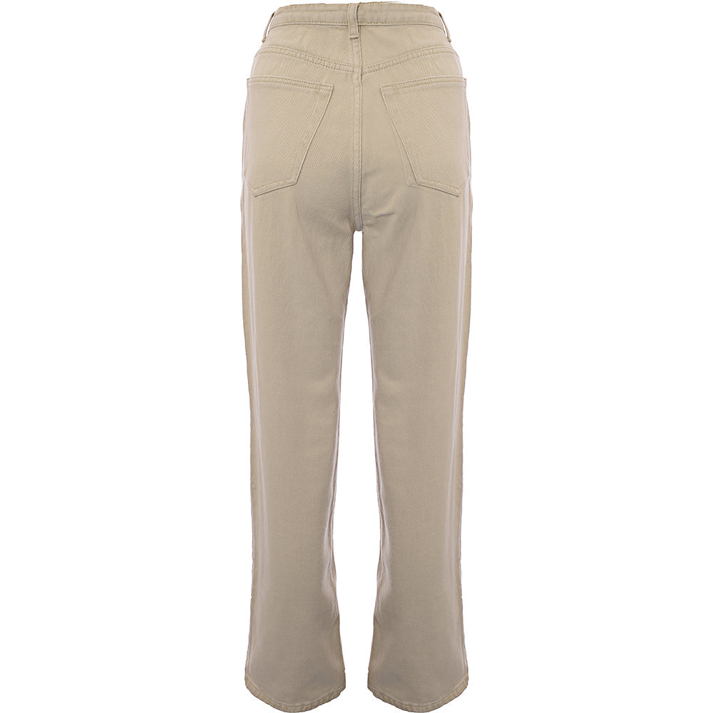 Signature 8 Women&#39;s Beige High-Waisted Straight Leg Jeans