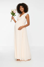 TFNC Womens Maternity Bridesmaids Maxi Wrap Dress in Ecru