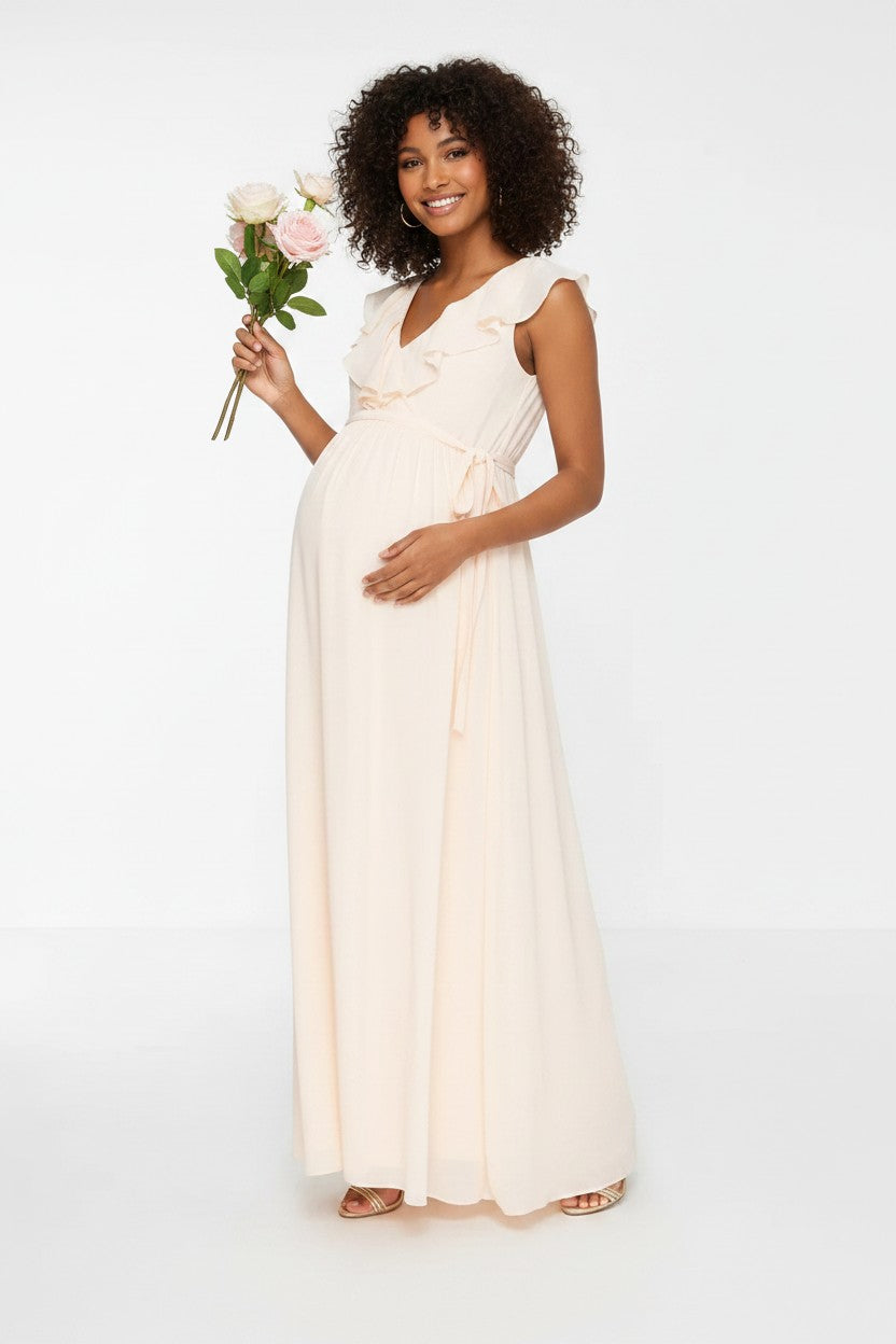 TFNC Womens Maternity Bridesmaids Maxi Wrap Dress in Ecru