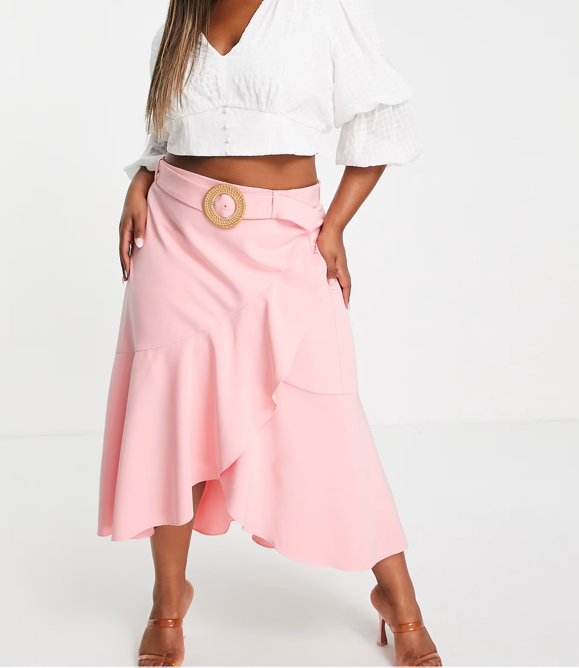 Forever New Womens Curve Tiered Midaxi Skirt Co-Ord in Sun Blush