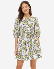 Influence Womens Tie Waist Mini Dress in Yellow Floral Print