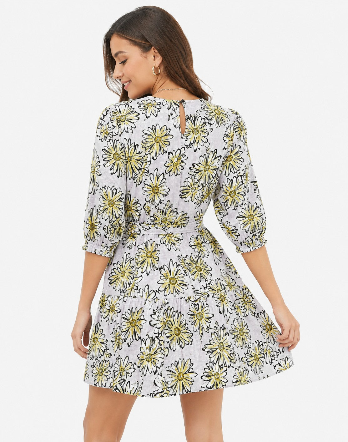 Influence Womens Tie Waist Mini Dress in Yellow Floral Print