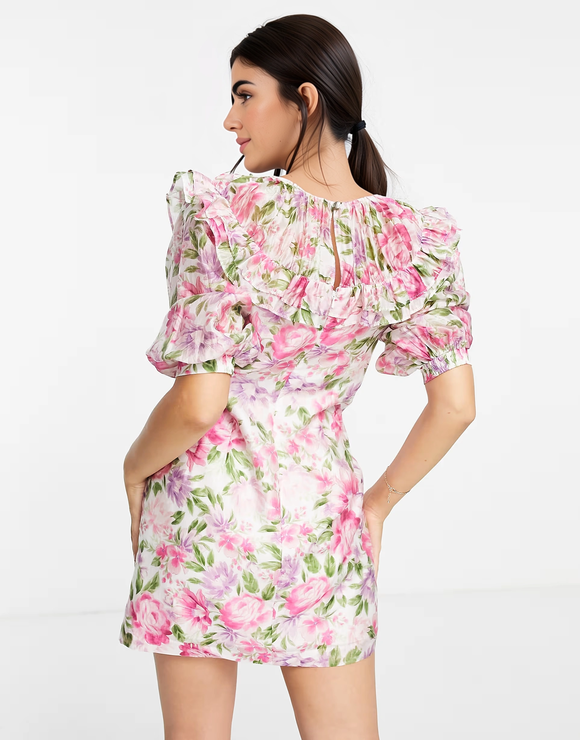 Womens Forever New Oversized Collar Mini Dress With Volume Sleeve in Fuchsia Bloom