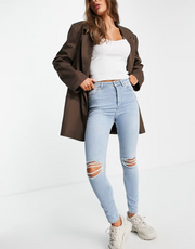 Womens Na-Kd Cotton Highwaist Skinny Ripped Jean in Light Blue