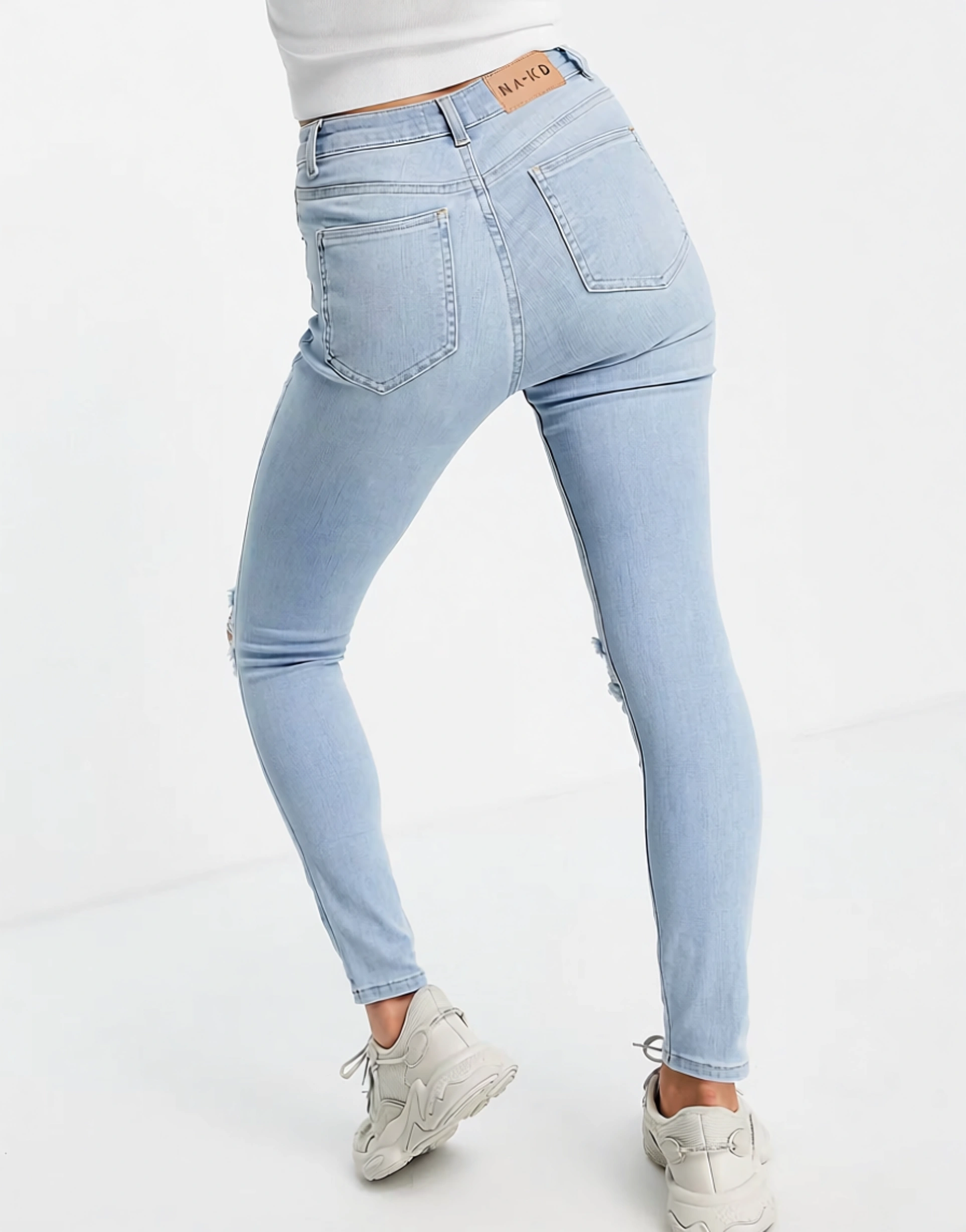 Womens Na-Kd Cotton Highwaist Skinny Ripped Jean in Light Blue