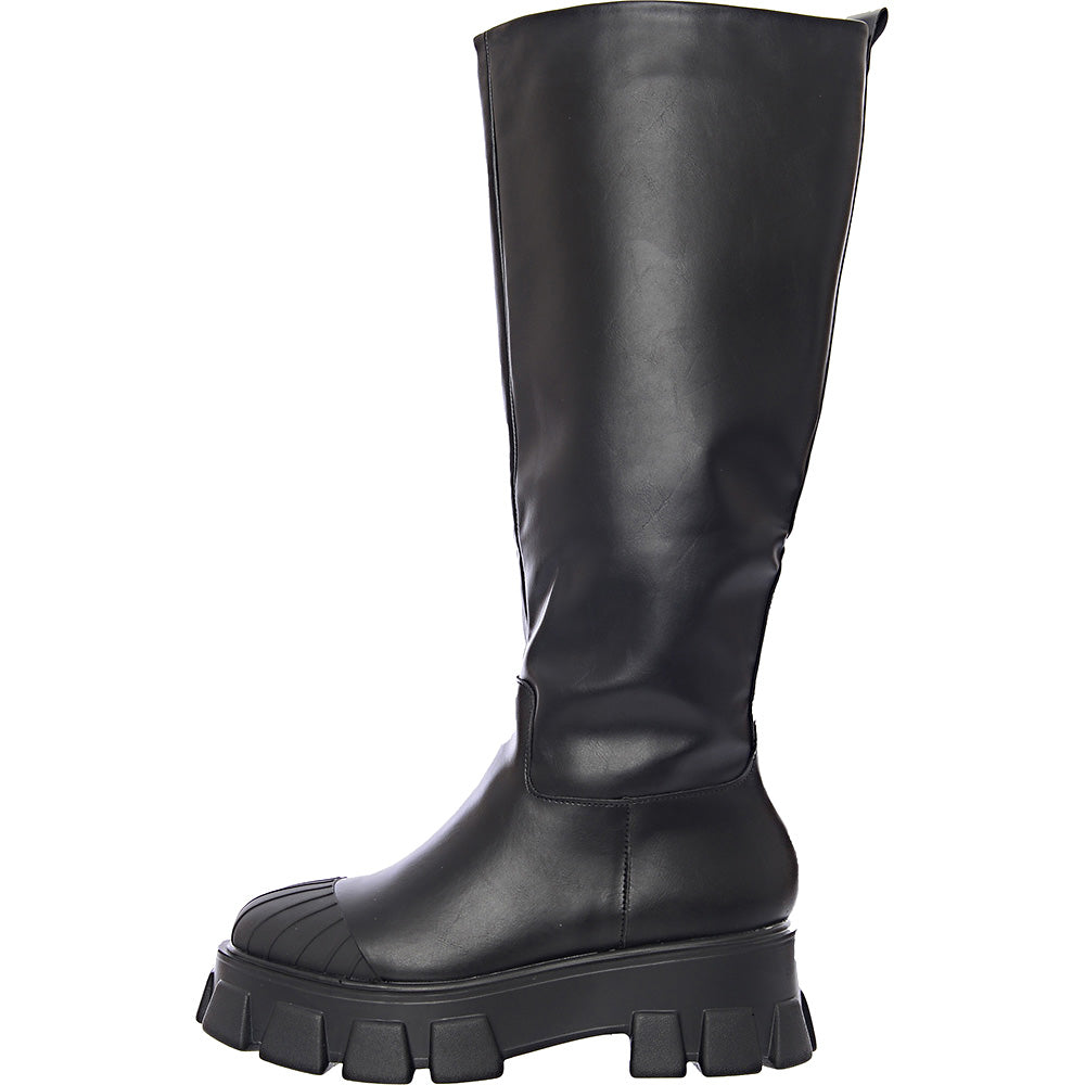 Truffle Collection Womens Pull-On Chunky Knee Boots in Black