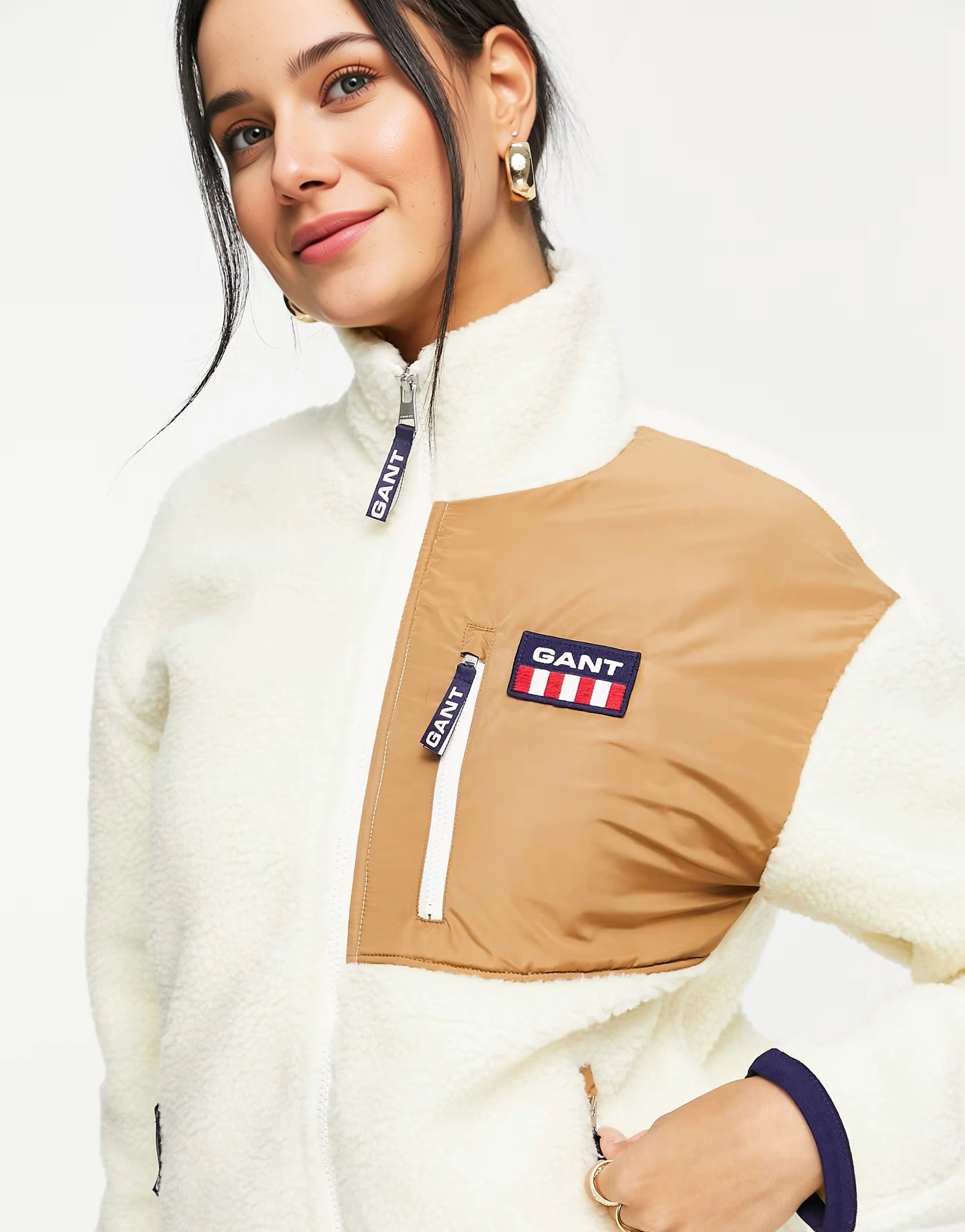 Womens Gant Retro Logo Fleece Jacket in Off White