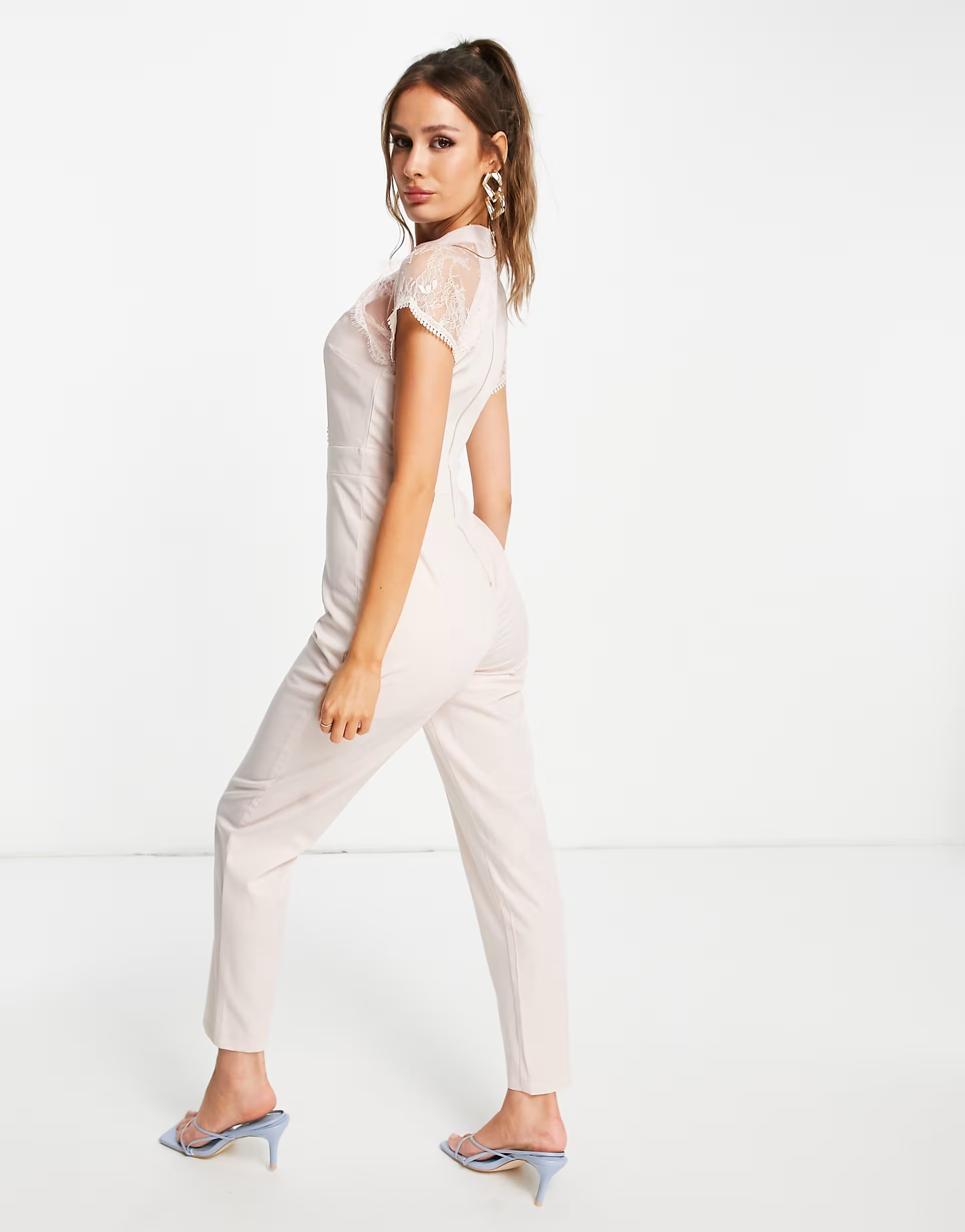 Liquorish Womens Lace Jumpsuit in Mink