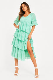 In The Style Womens X Stacey Solomon Ruffle Midi Dress in Green Floral Print