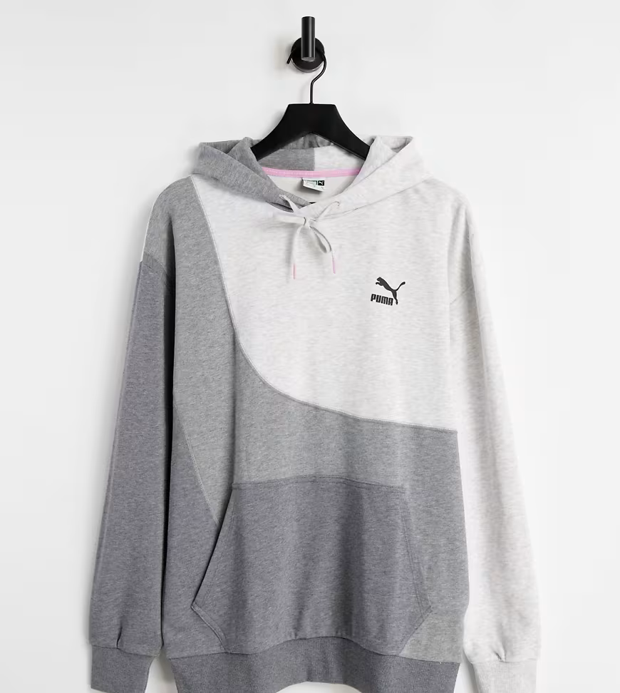 Womens Puma Convey Oversized Hoodie in Grey Colourblock