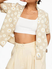 Mango Womens Fine Knit Cardigan With Daisy Print in Light Pink
