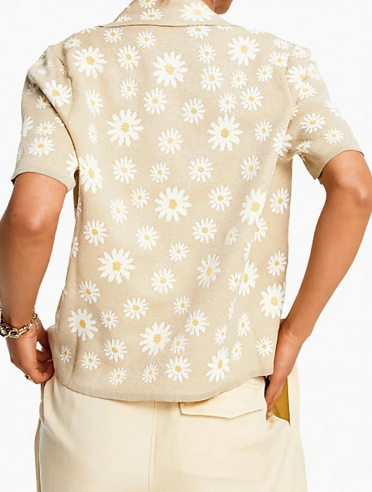 Mango Womens Fine Knit Cardigan With Daisy Print in Light Pink