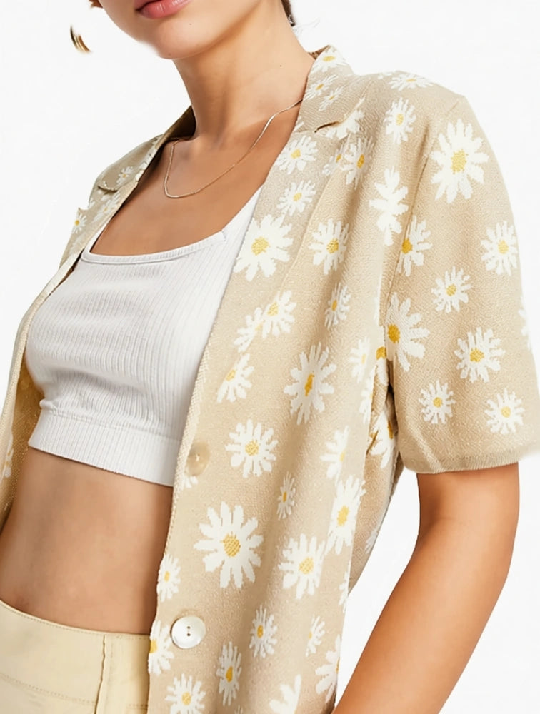 Mango Womens Fine Knit Cardigan With Daisy Print in Light Pink