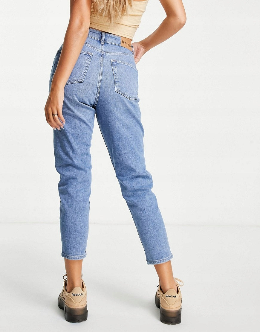 Na-Kd Womens Cotton Mom Jeans in Light Blue