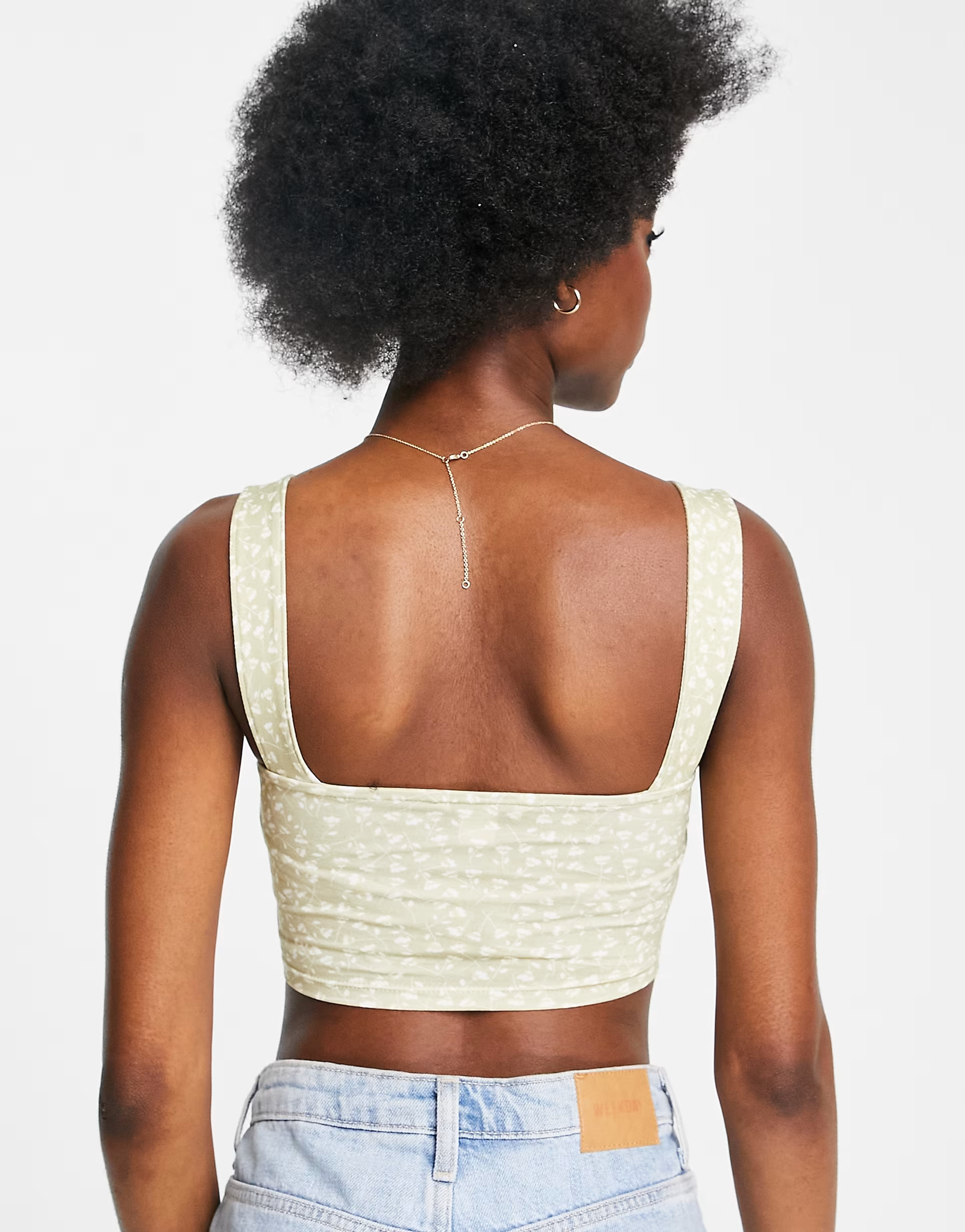 Monki Womens Moa Organic Cotton Floral Print Crop Top In Green