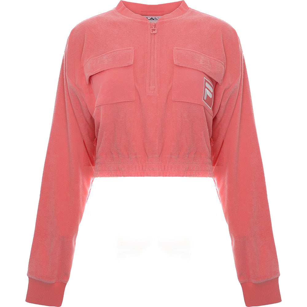 Fila Women's Pink Towelling Half Zip Cropped Sweat