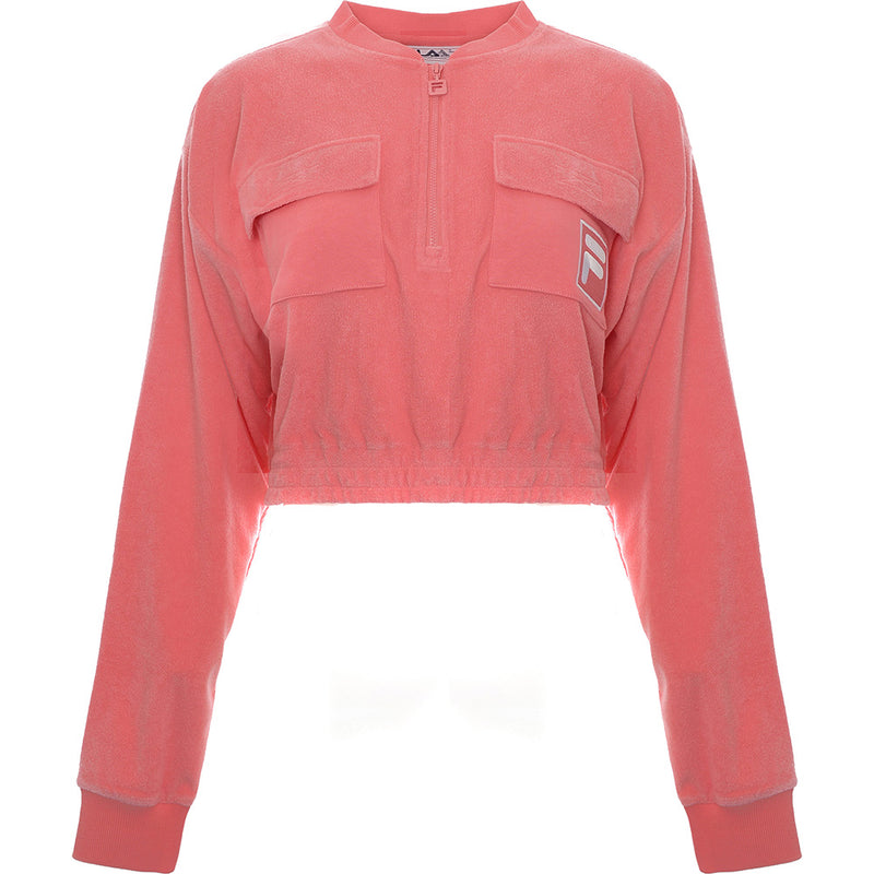 Fila Women's Pink Towelling Half Zip Cropped Sweat