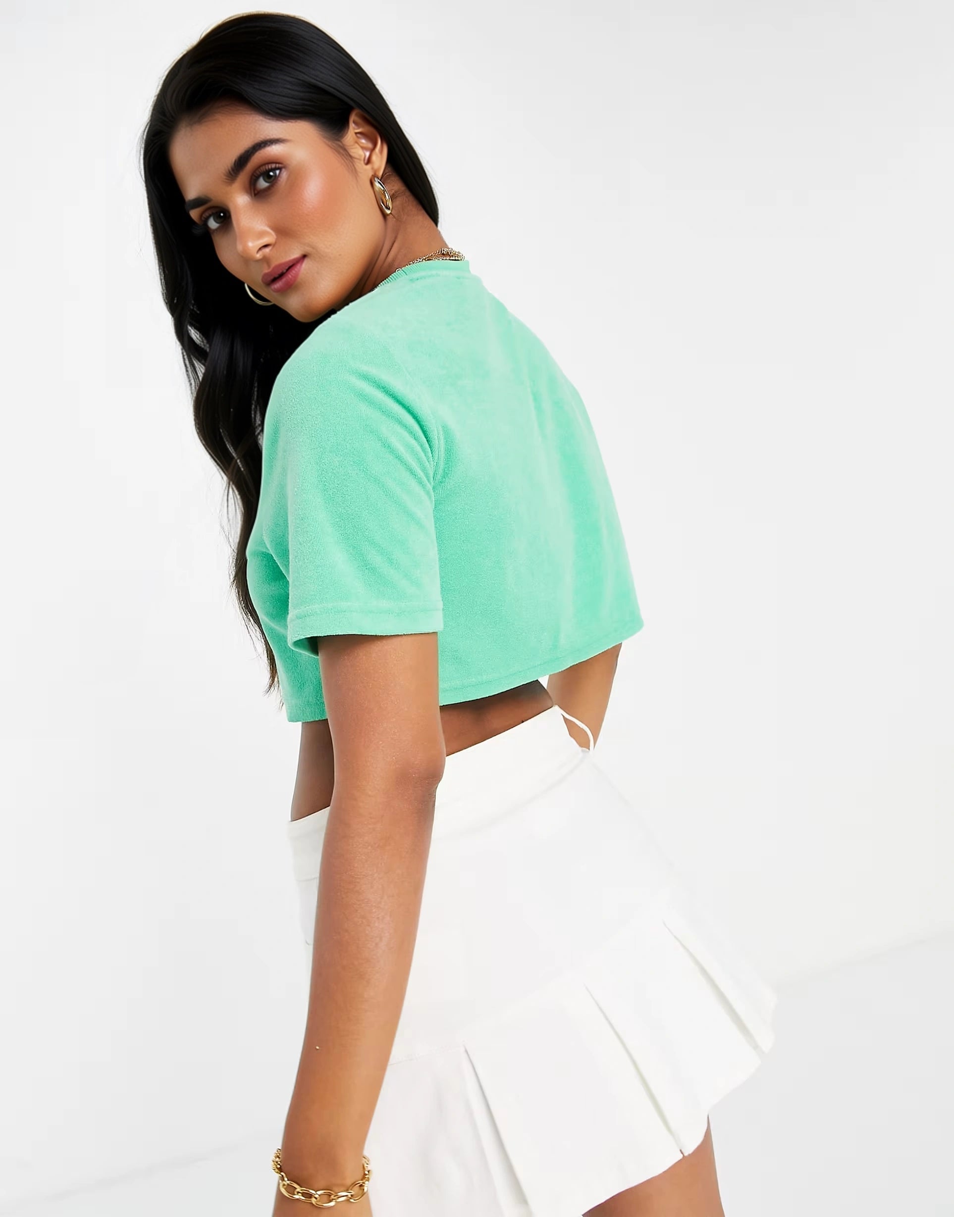 Fila Womens Towelling Cropped T-Shirt In Green