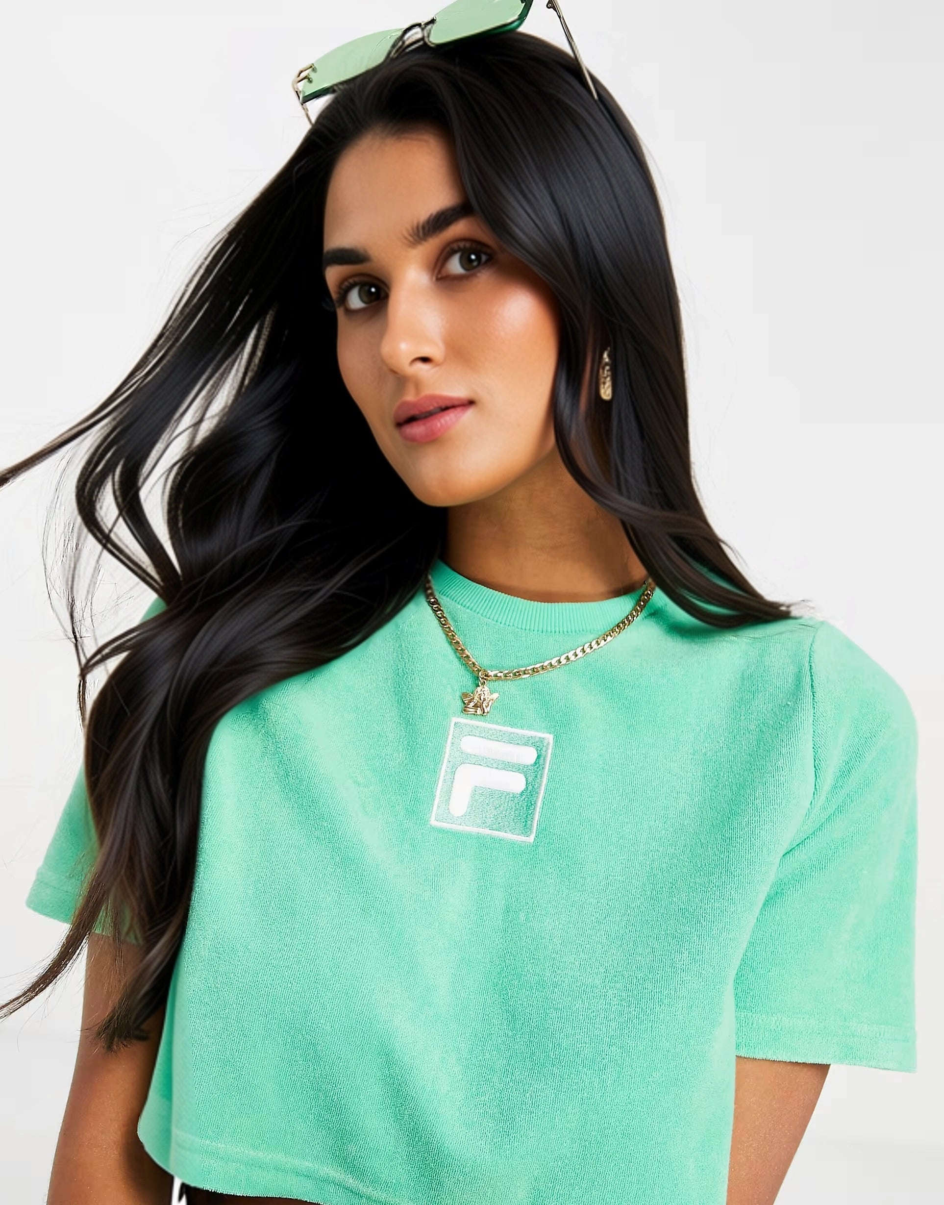 Fila Womens Towelling Cropped T-Shirt In Green