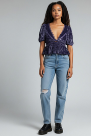 Free People Womens Yours Truly Velvet Peplum Top In Purple