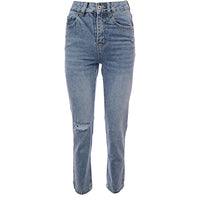 Cotton On Womens Mom Jean with Rips in Cabarita Blue