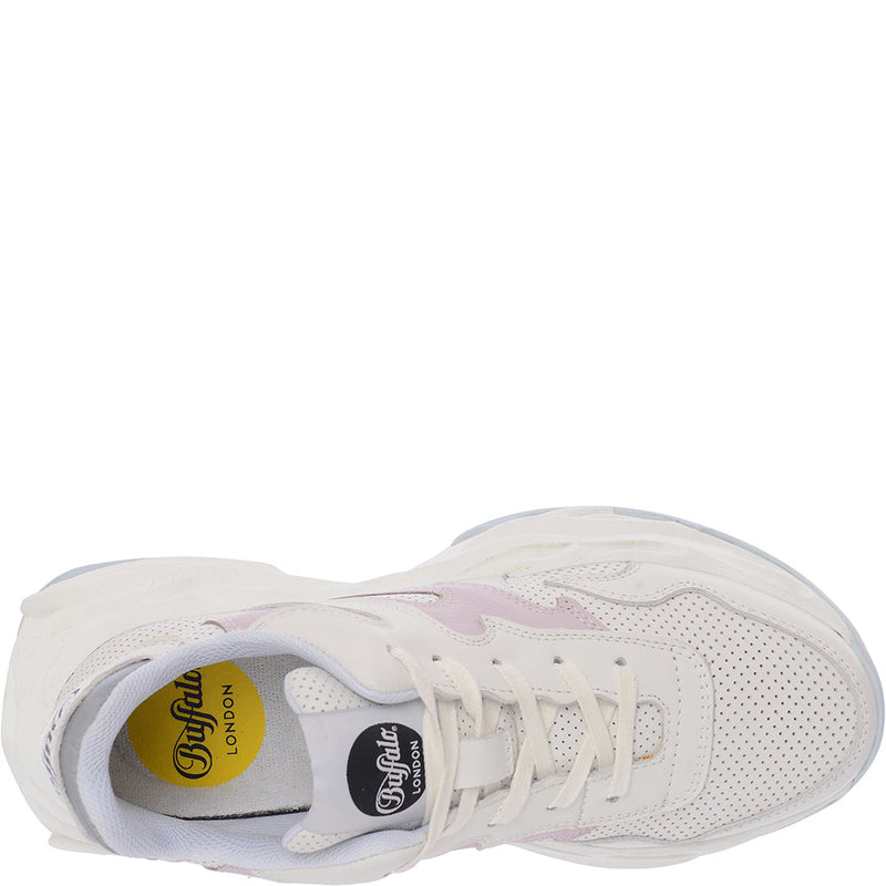 Buffalo Womens White and Lilac Eyza P Chunky Flame Trainers