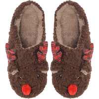 Totes Men's Brown Reindeer Christmas Slippers