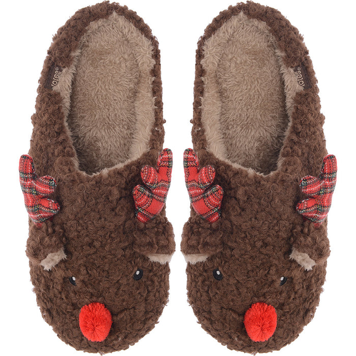 Totes Men's Brown Reindeer Christmas Slippers