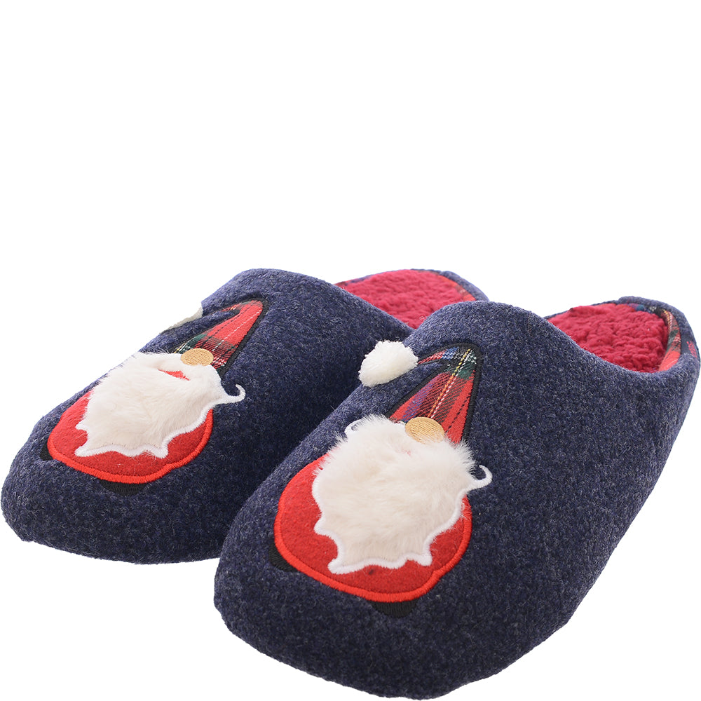 Totes Men's Navy Santa Christmas Slippers