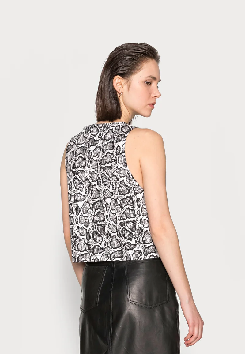Calvin Klein Jeans Womens Crop Tank in Crocodile Print In Black