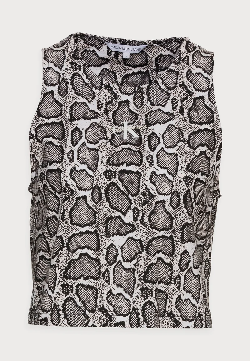 Calvin Klein Jeans Womens Crop Tank in Crocodile Print In Black
