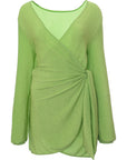 South Beach Women's Green Knot Front Metallic Mini Beach Dress