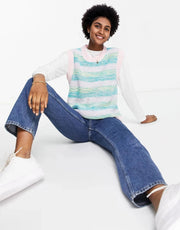 Wednesday's Girl Womens Oversized Sweater Vest in Vintage Stripe Knit