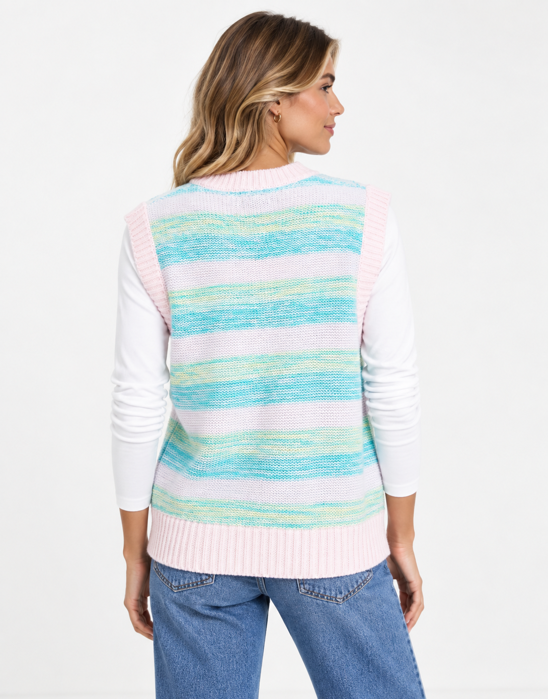 Wednesday's Girl Womens Oversized Sweater Vest in Vintage Stripe Knit