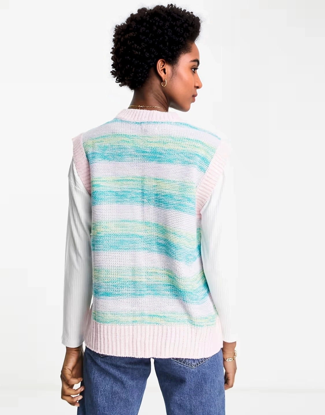 Wednesday's Girl Womens Oversized Sweater Vest in Vintage Stripe Knit
