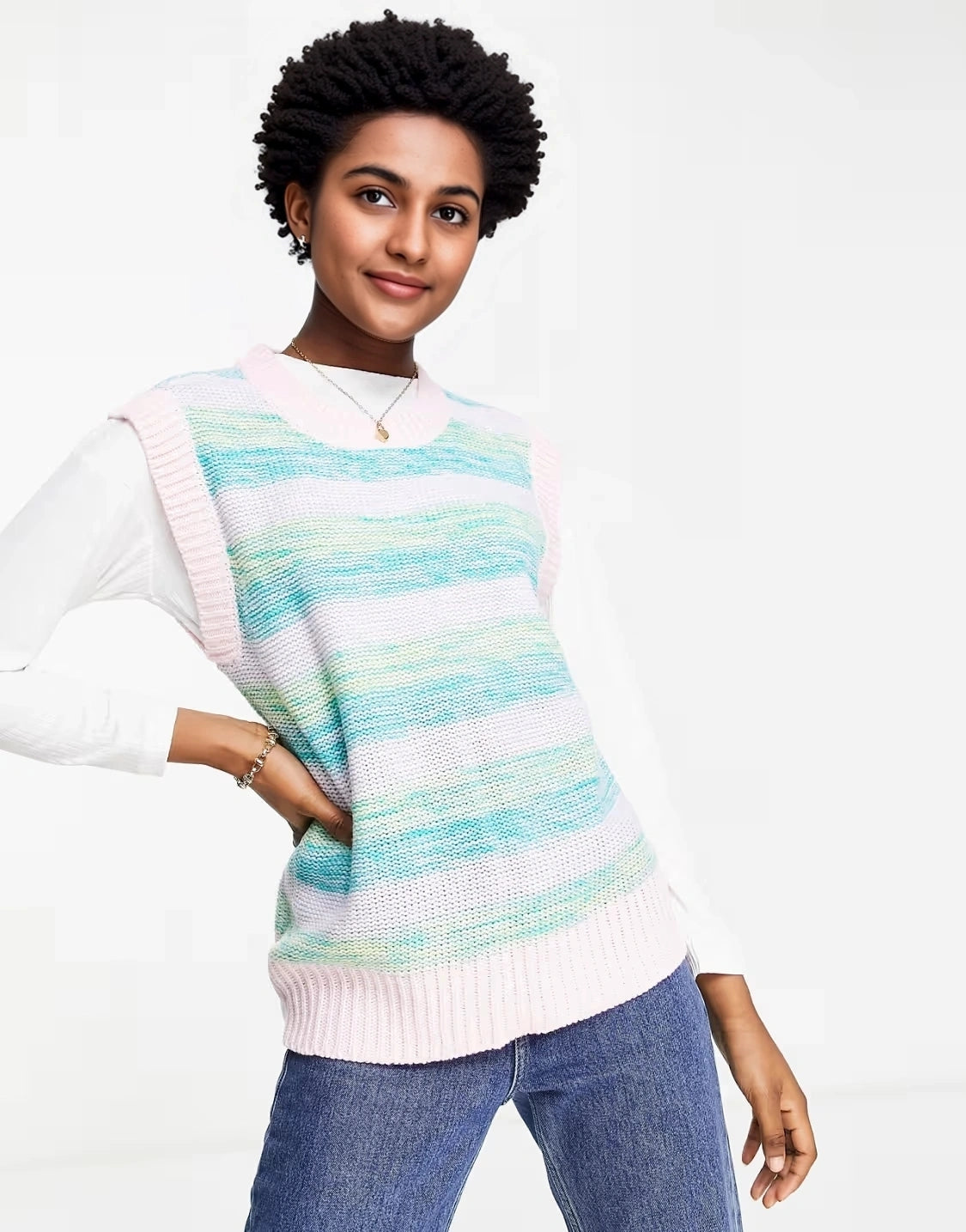 Wednesday's Girl Womens Oversized Sweater Vest in Vintage Stripe Knit